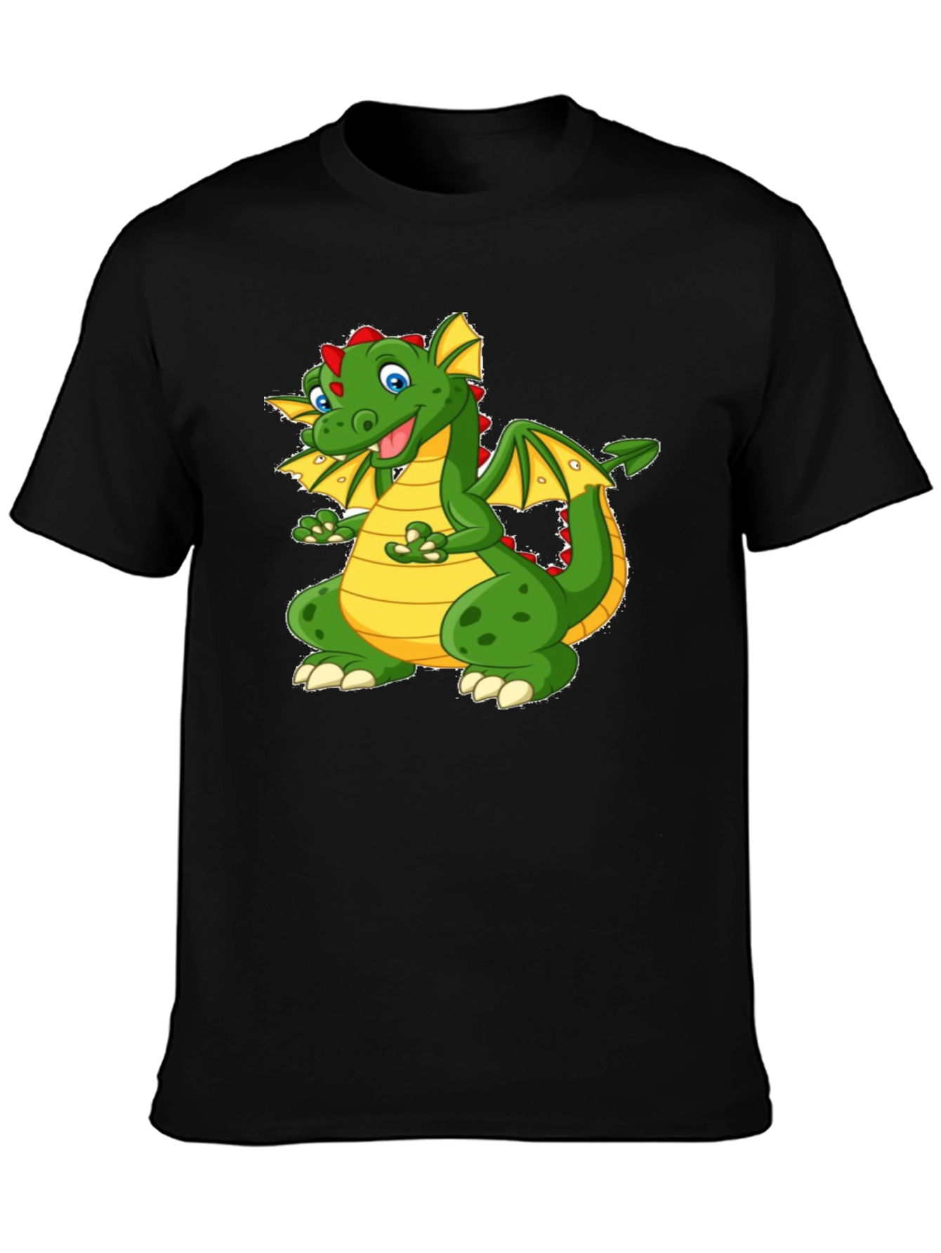 Cartoon Dragon Graphic Tee - Black Cotton T-Shirt