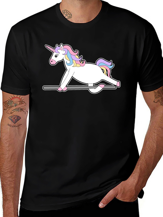 Unicorn Rocking Horse Graphic Tee - Black Cotton T-Shirt