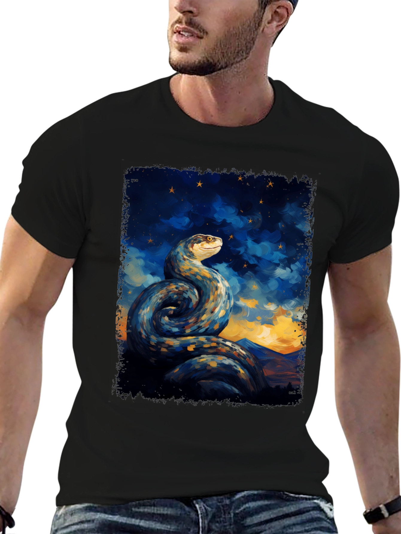 Snake Constellation Graphic Tee - Black Cotton Comfort