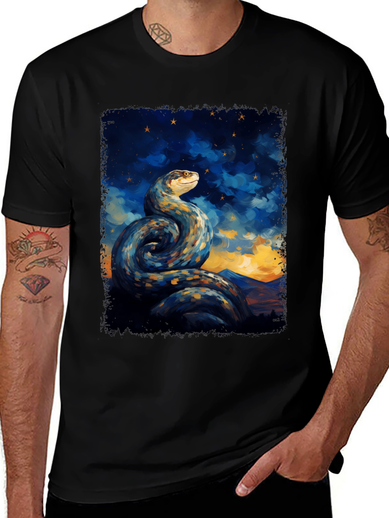 Snake Constellation Graphic Tee - Black Cotton Comfort