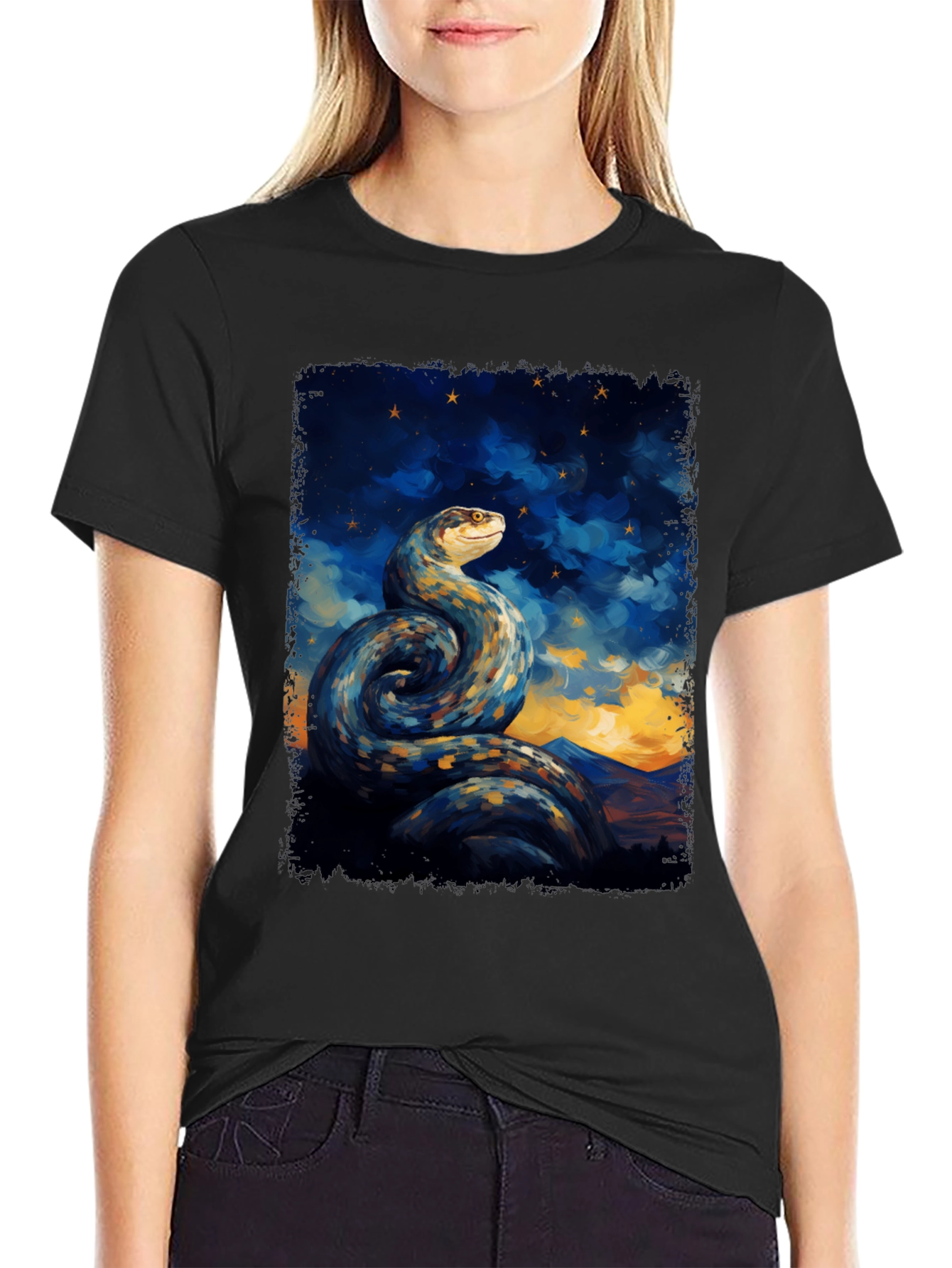 Snake Constellation Graphic Tee - Black Cotton Comfort