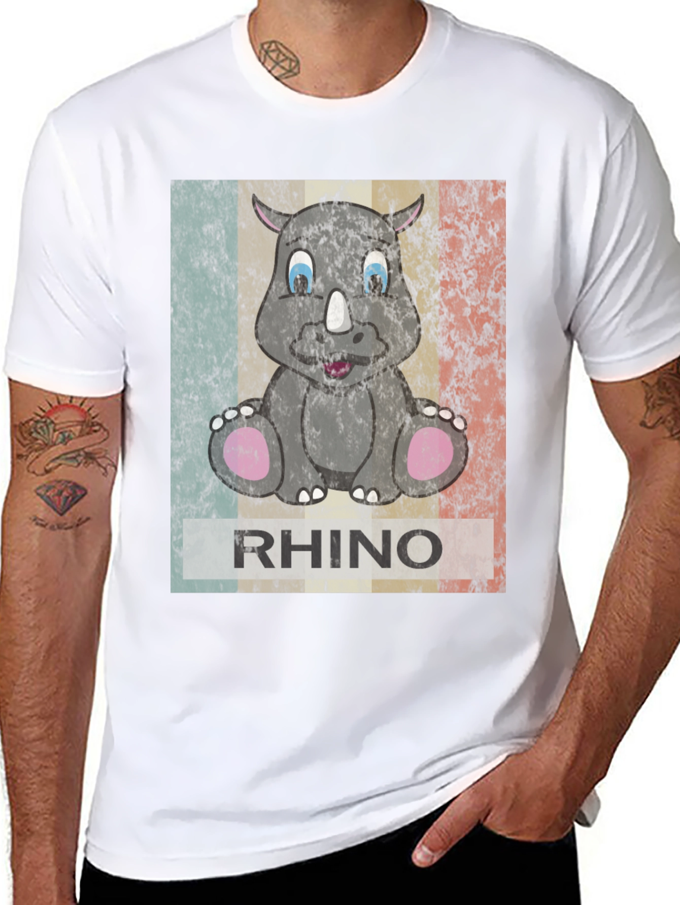 Retro Rhino Graphic T-Shirt - Mens Black Tee