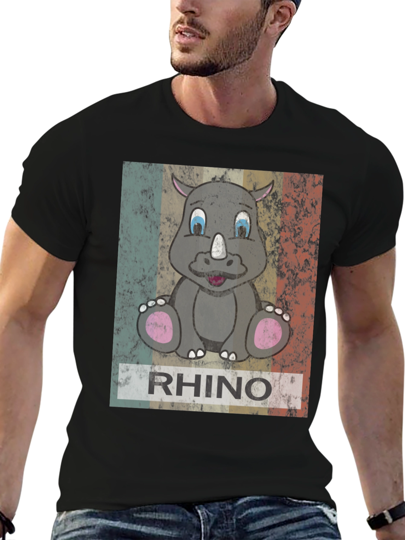 Retro Rhino Graphic T-Shirt - Mens Black Tee