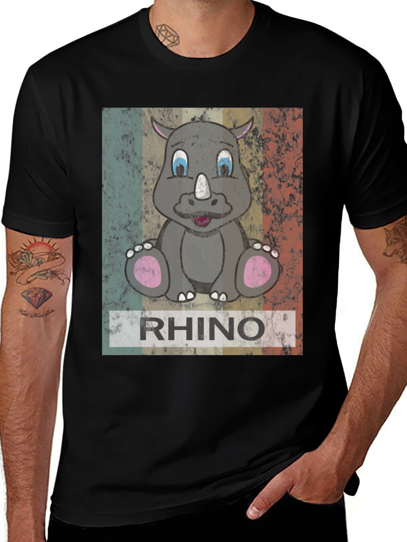 Retro Rhino Graphic T-Shirt - Mens Black Tee
