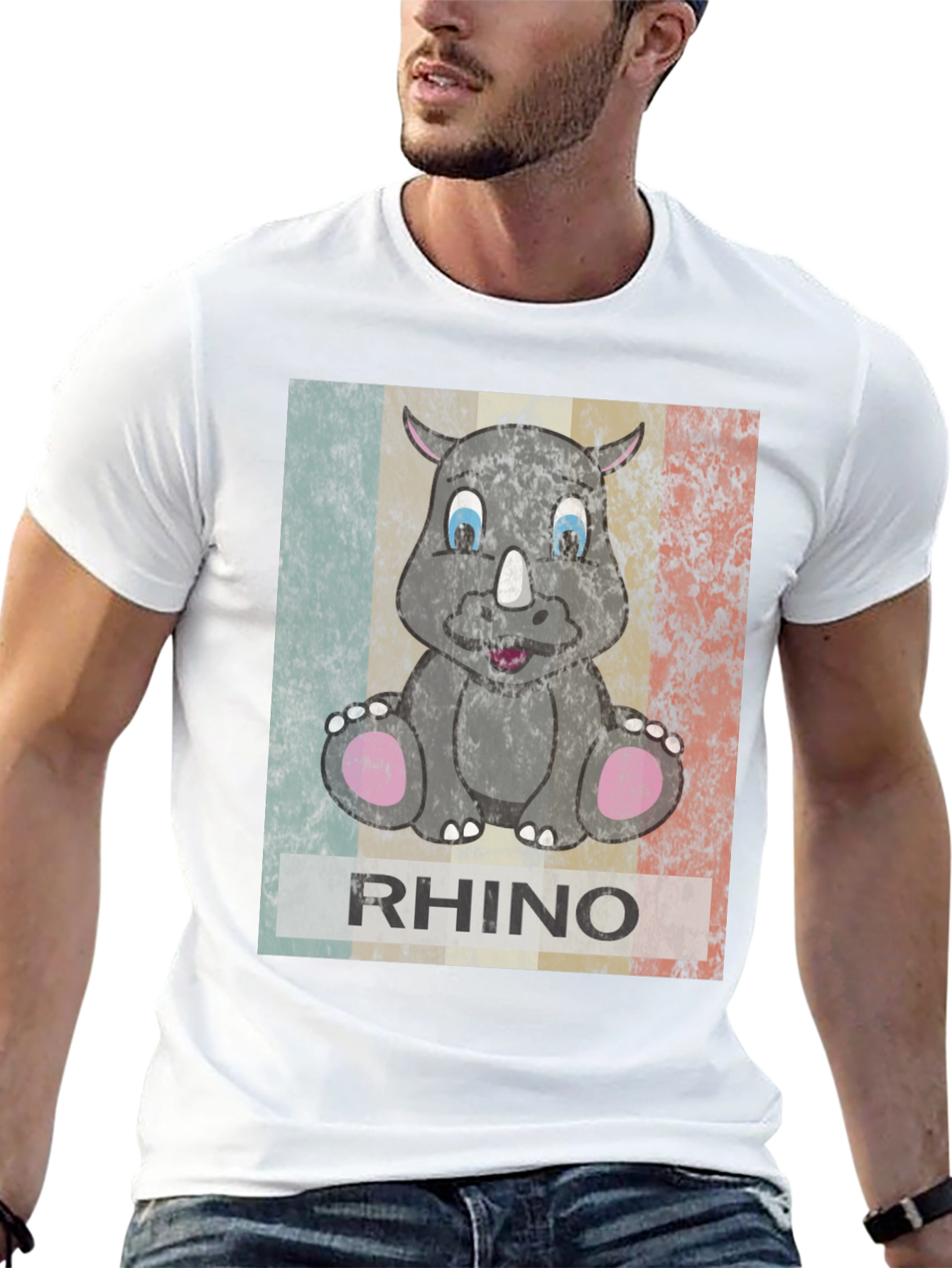 Retro Rhino Graphic T-Shirt - Mens Black Tee