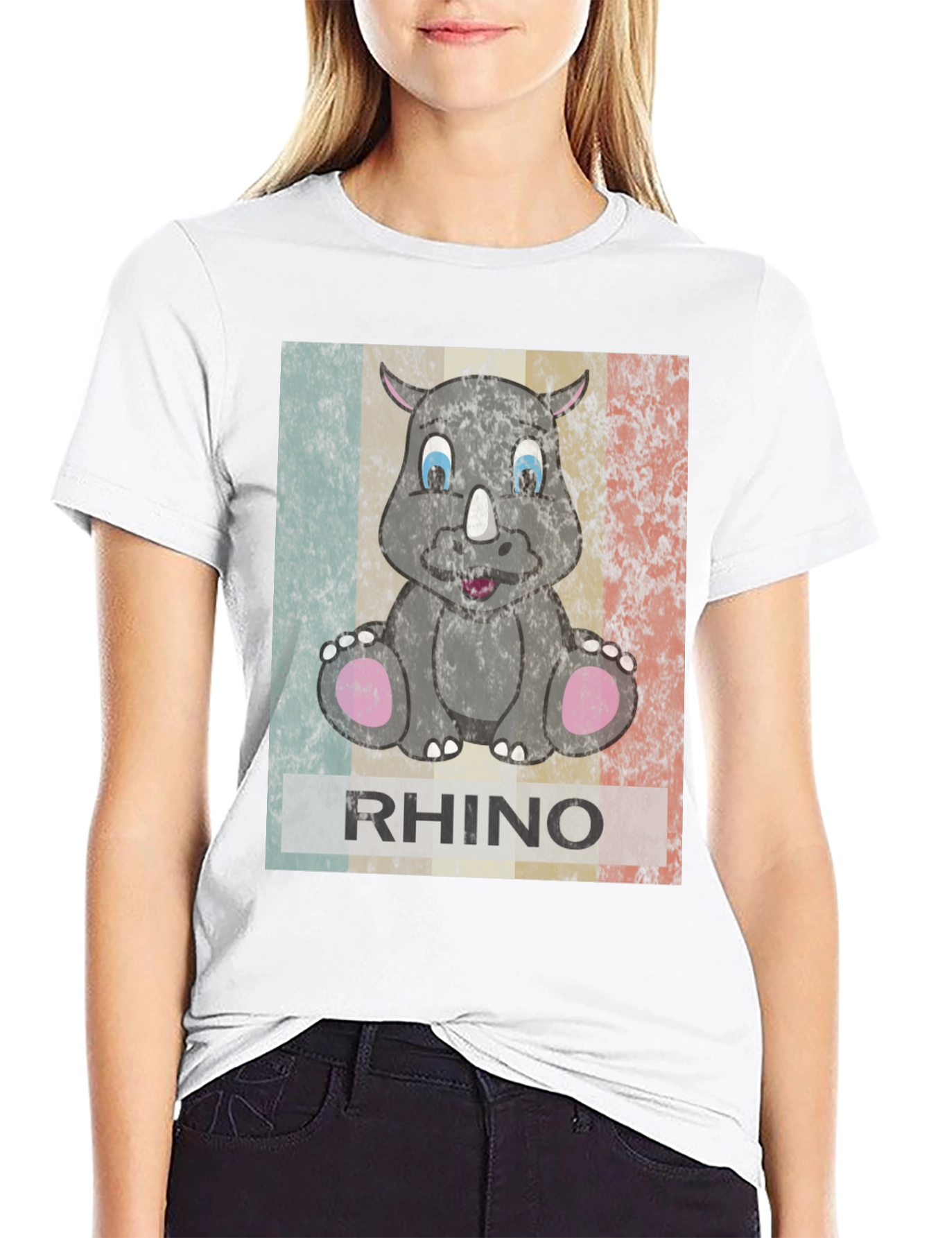 Retro Rhino Graphic T-Shirt - Mens Black Tee