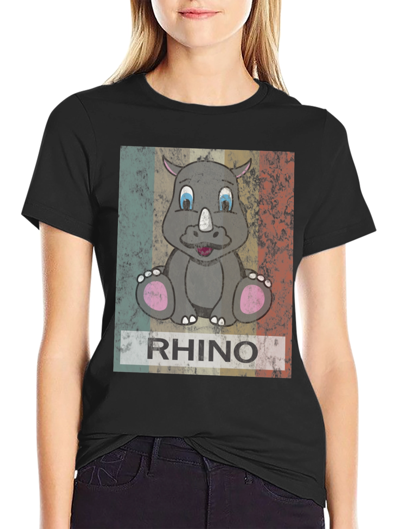 Retro Rhino Graphic T-Shirt - Mens Black Tee