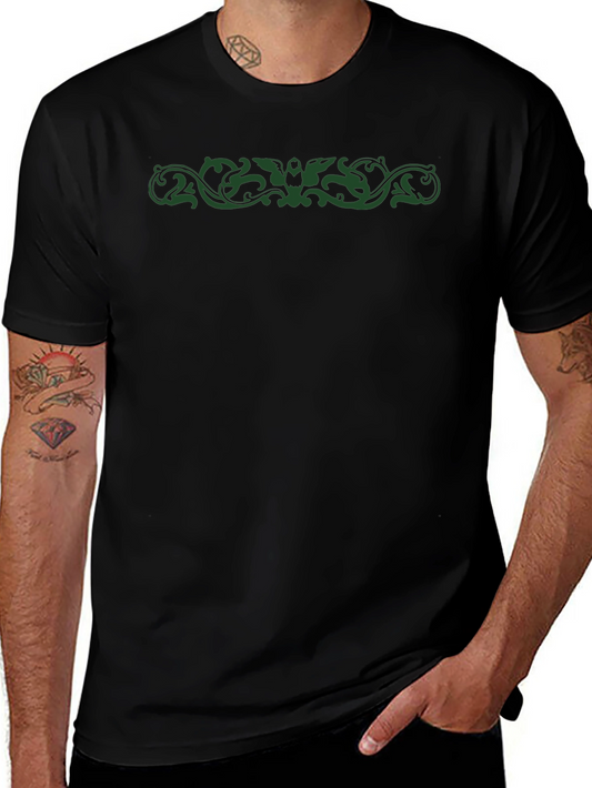Stylish Black Tee with Green Ornamental Design