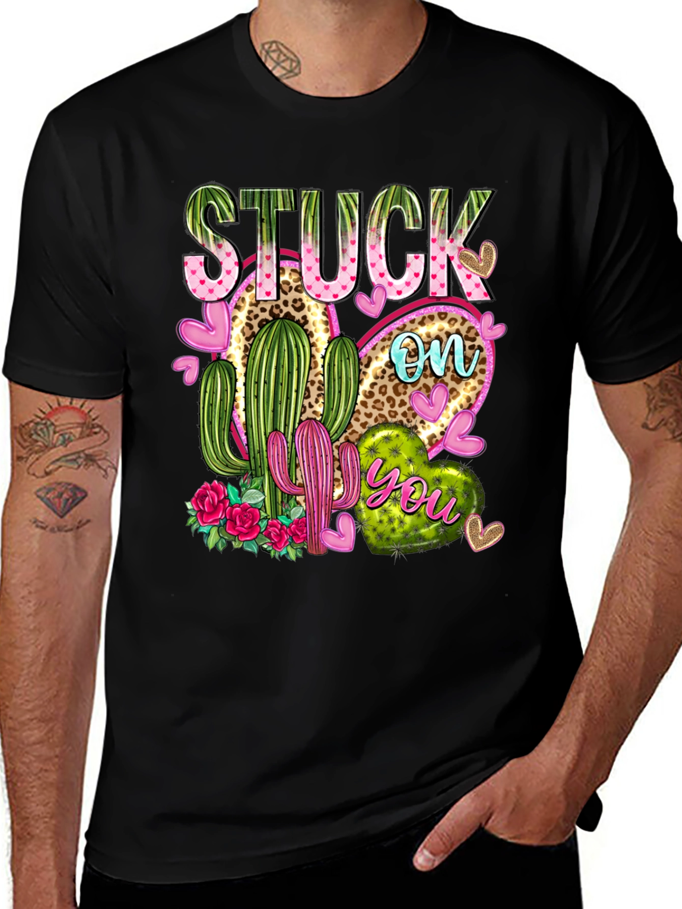 Stuck On You Cactus Heart Graphic T-Shirt