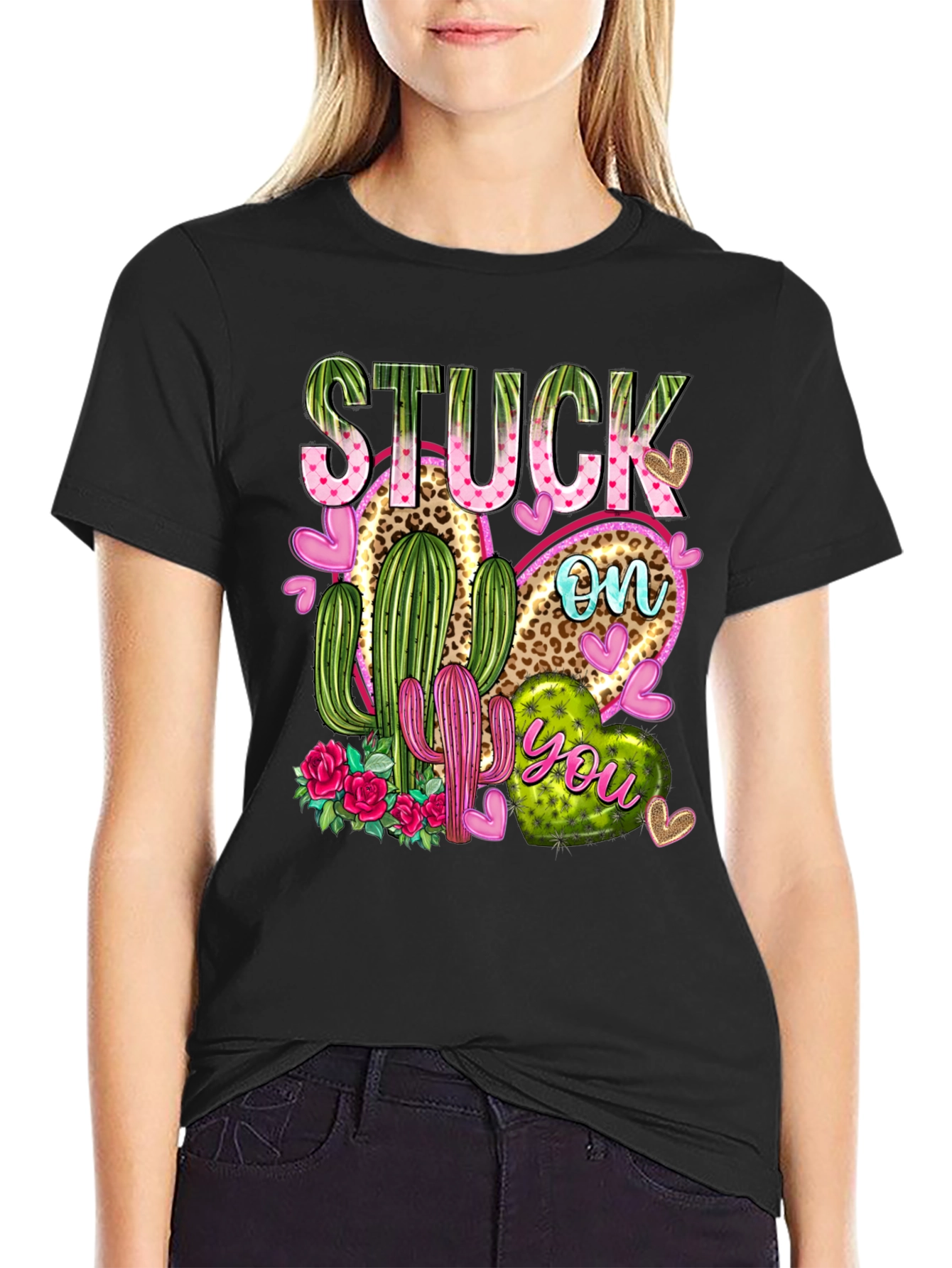 Stuck On You Cactus Heart Graphic T-Shirt