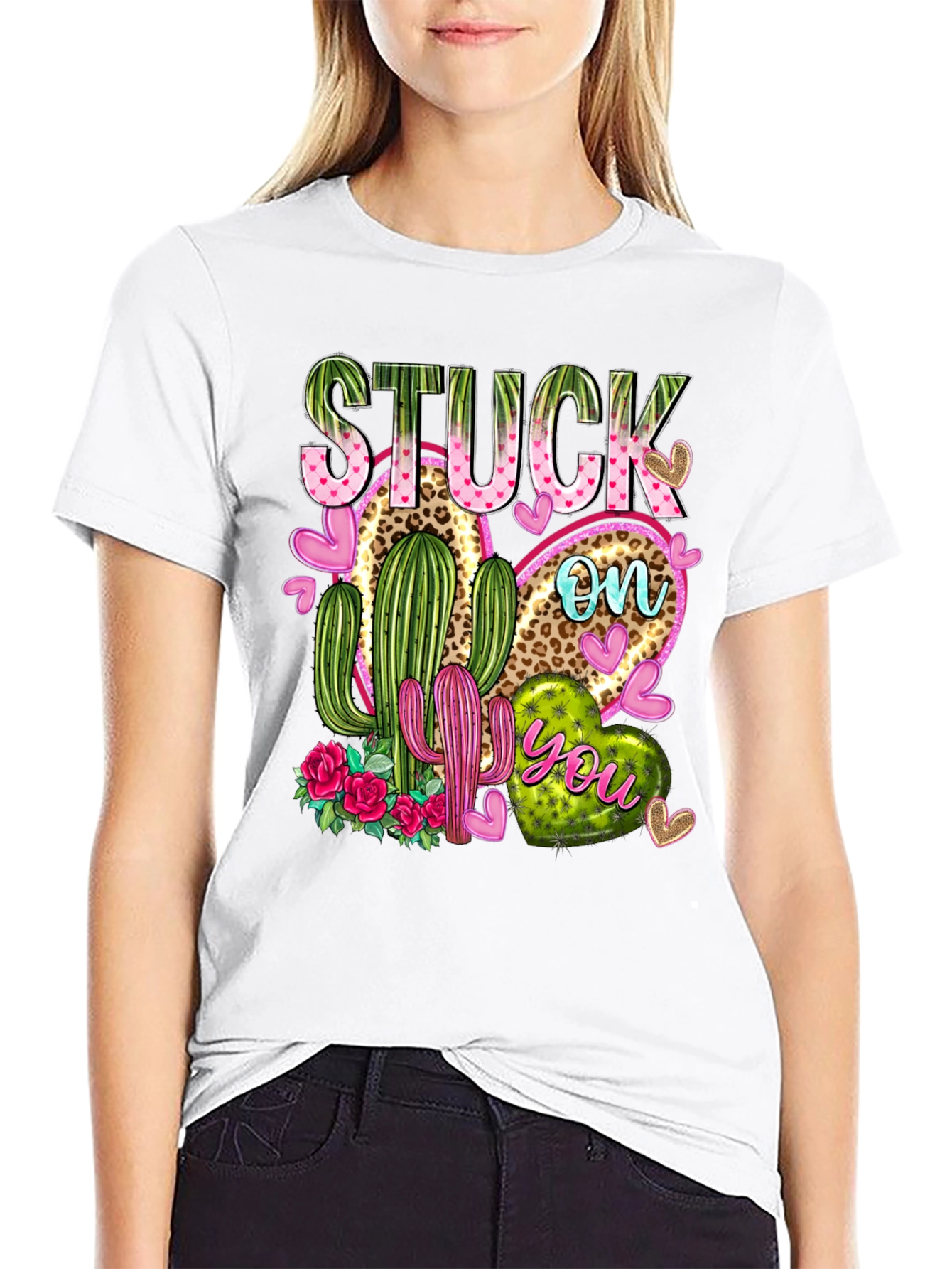 Stuck On You Cactus Heart Graphic T-Shirt