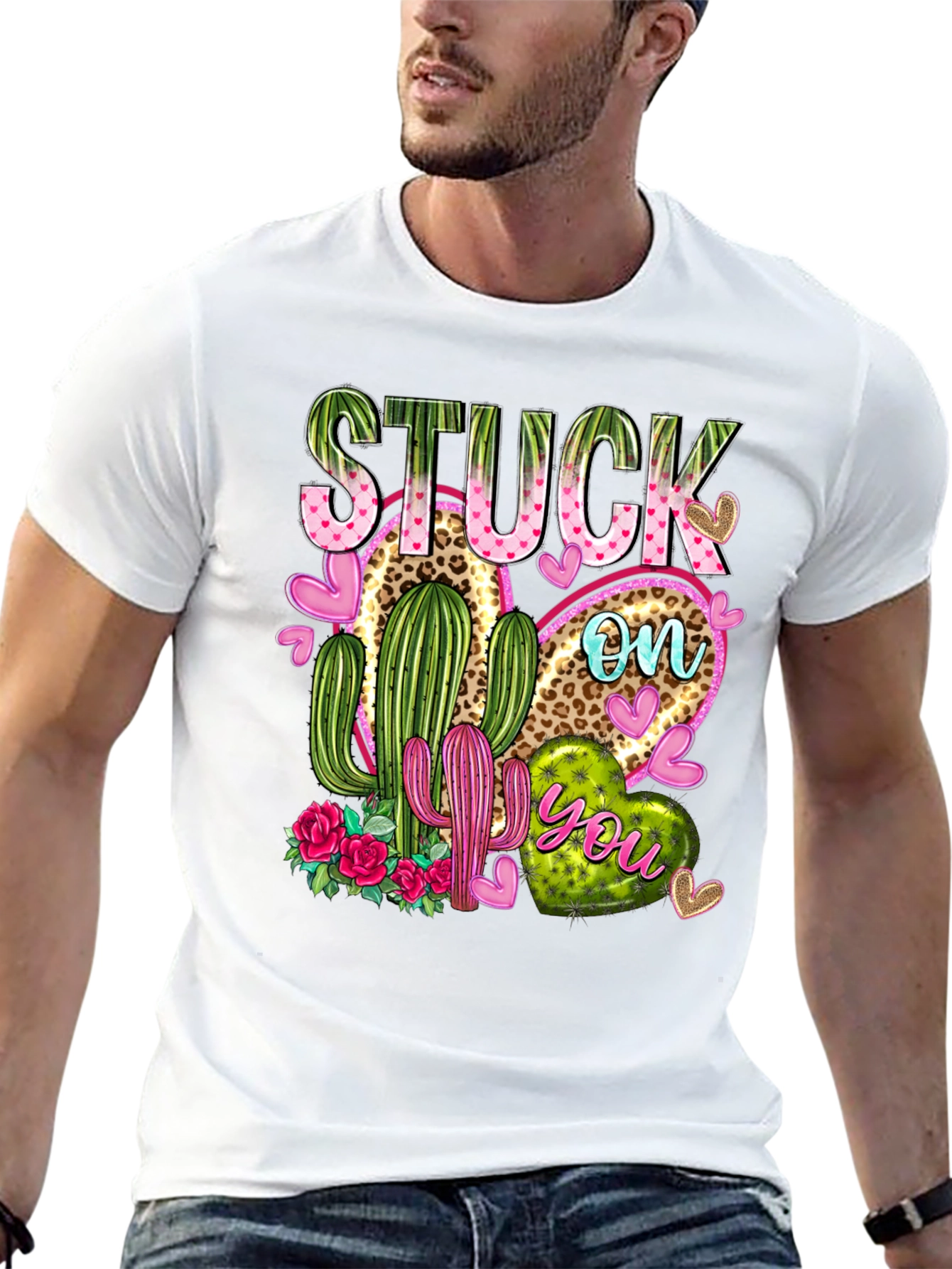Stuck On You Cactus Heart Graphic T-Shirt