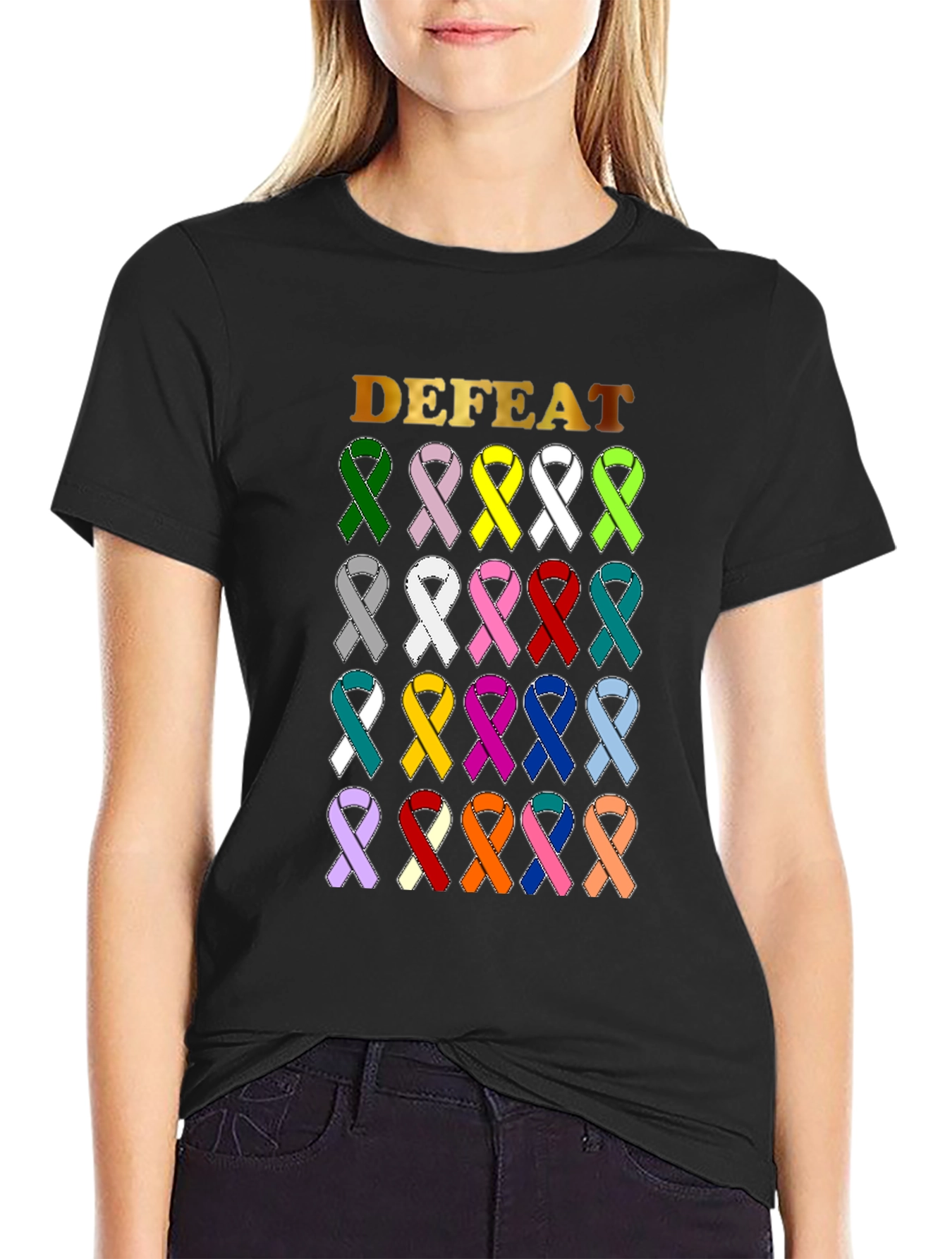 Defeat Cancer Awareness Ribbon T-Shirt