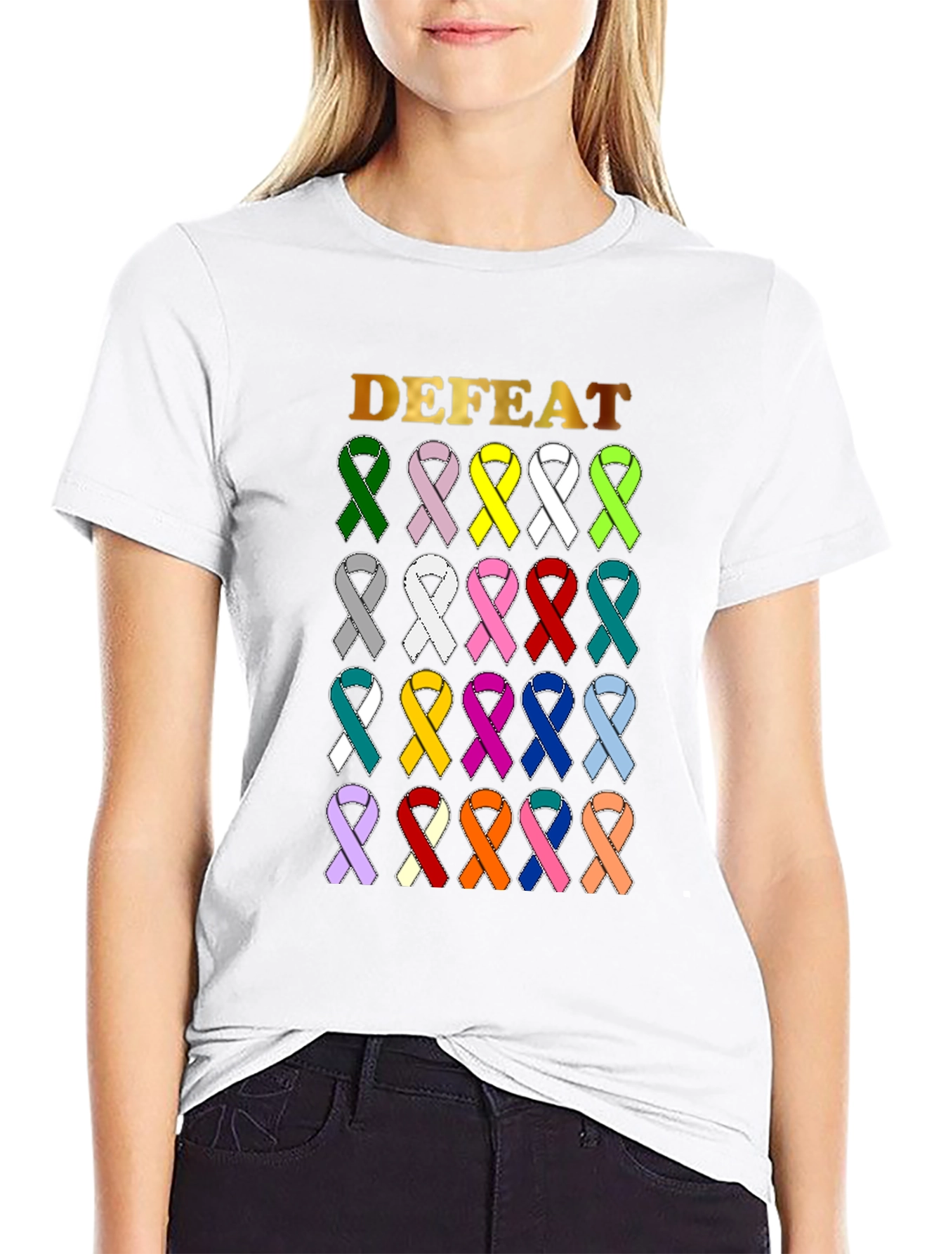 Defeat Cancer Awareness Ribbon T-Shirt