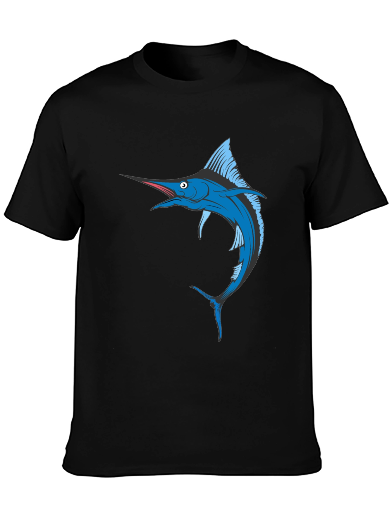 Blue Marlin Fish Graphic T-Shirt - Black Cotton Tee
