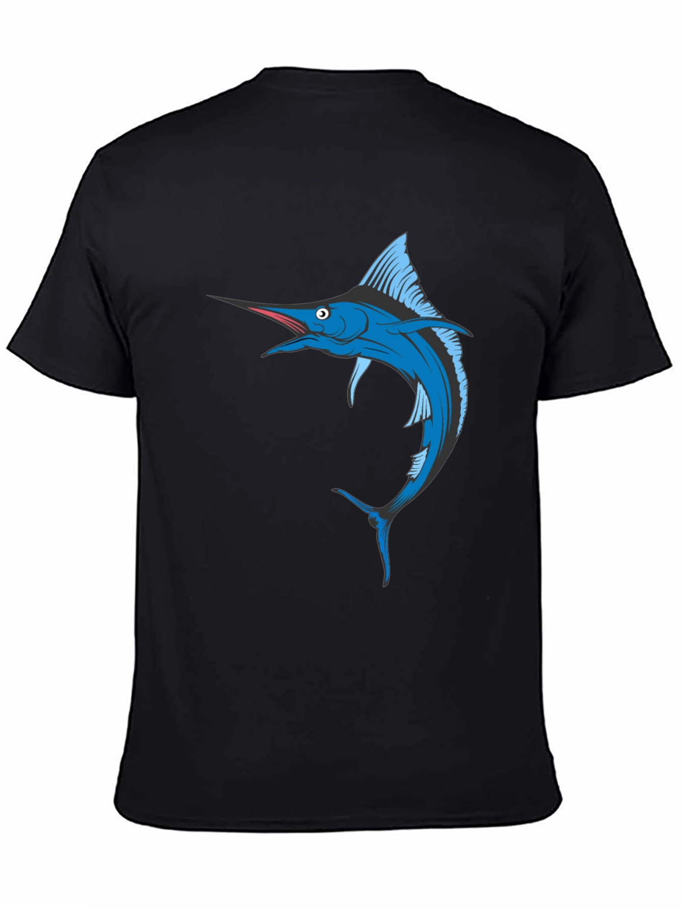 Blue Marlin Fish Graphic T-Shirt - Black Cotton Tee