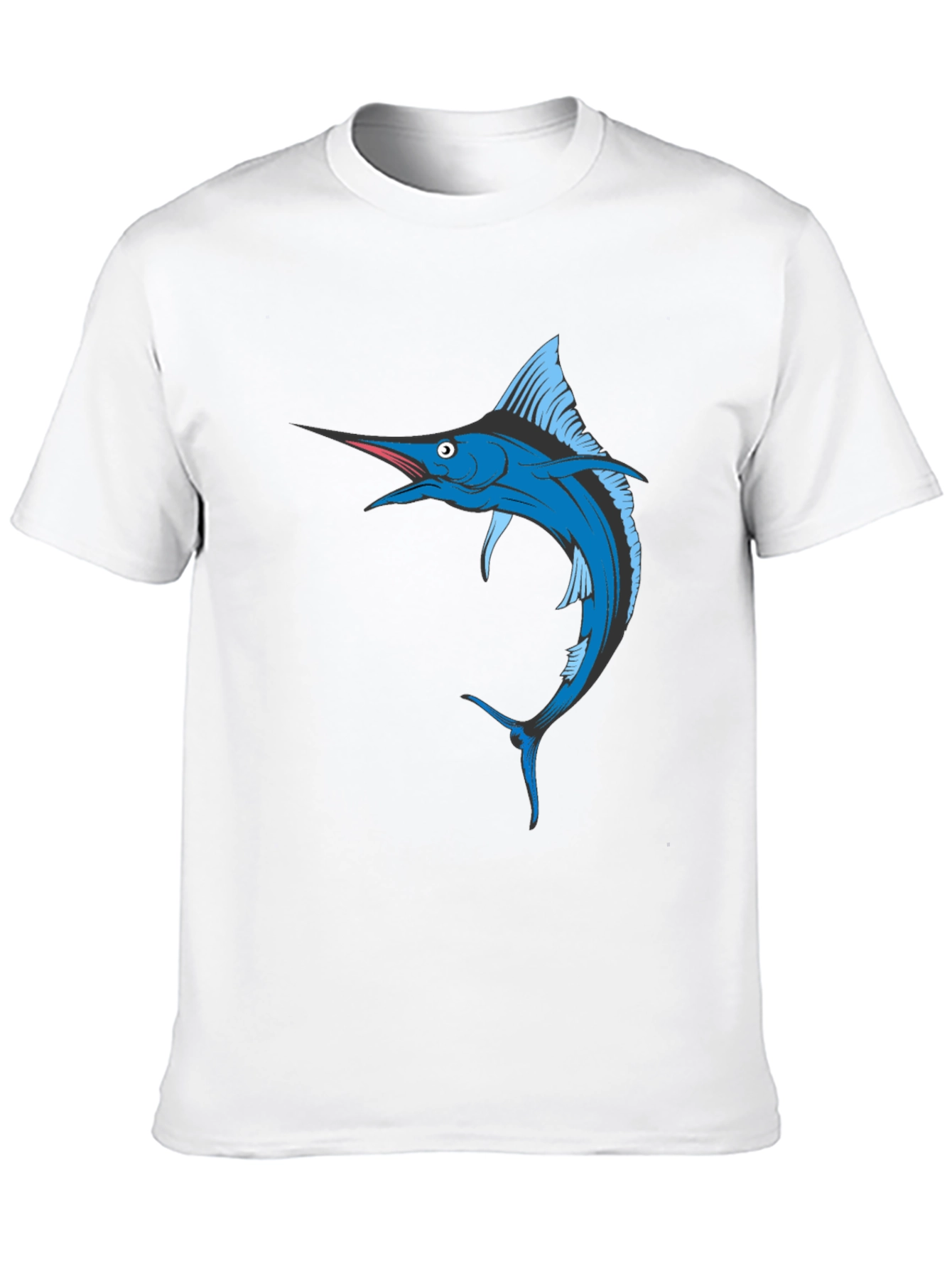 Blue Marlin Fish Graphic T-Shirt - Black Cotton Tee