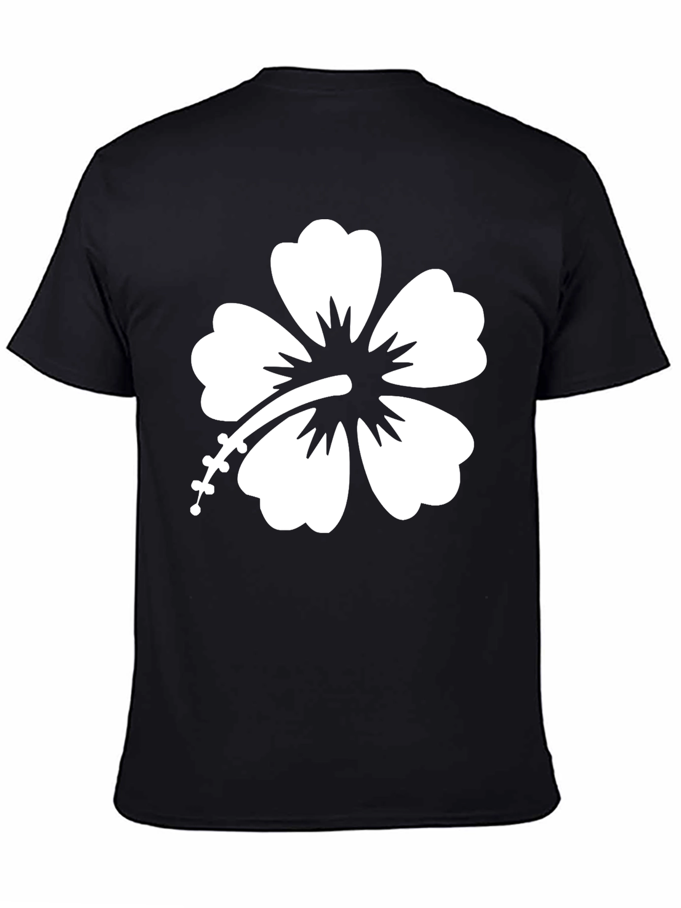 Black T-Shirt with White Hibiscus Flower Graphic