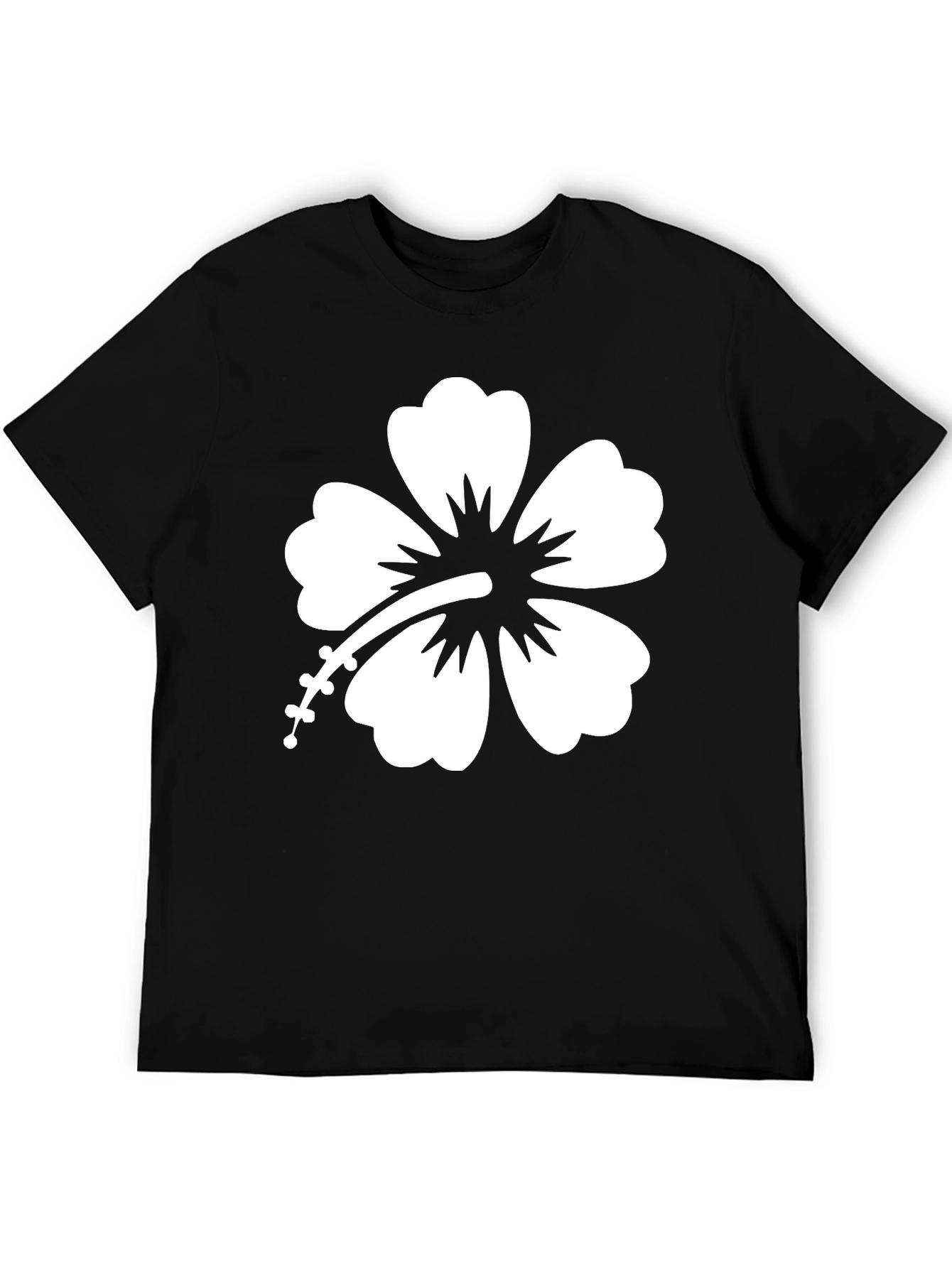 Black T-Shirt with White Hibiscus Flower Graphic
