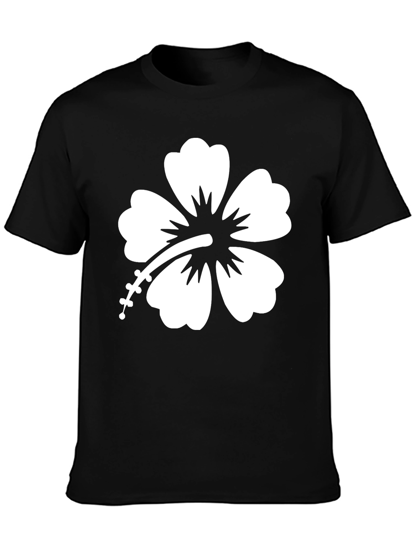 Black T-Shirt with White Hibiscus Flower Graphic