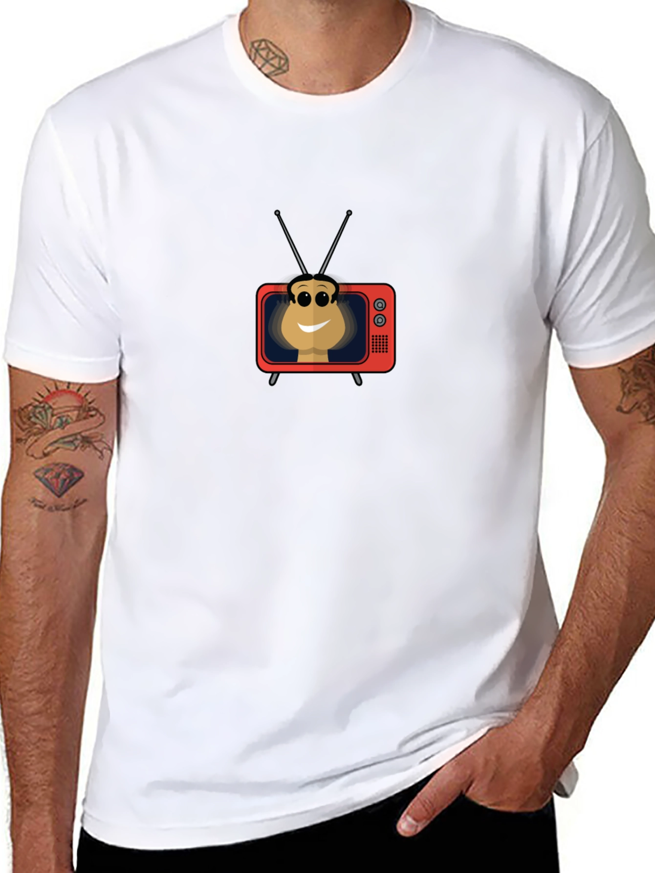 Retro TV Head Graphic Tee - Black Casual Shirt