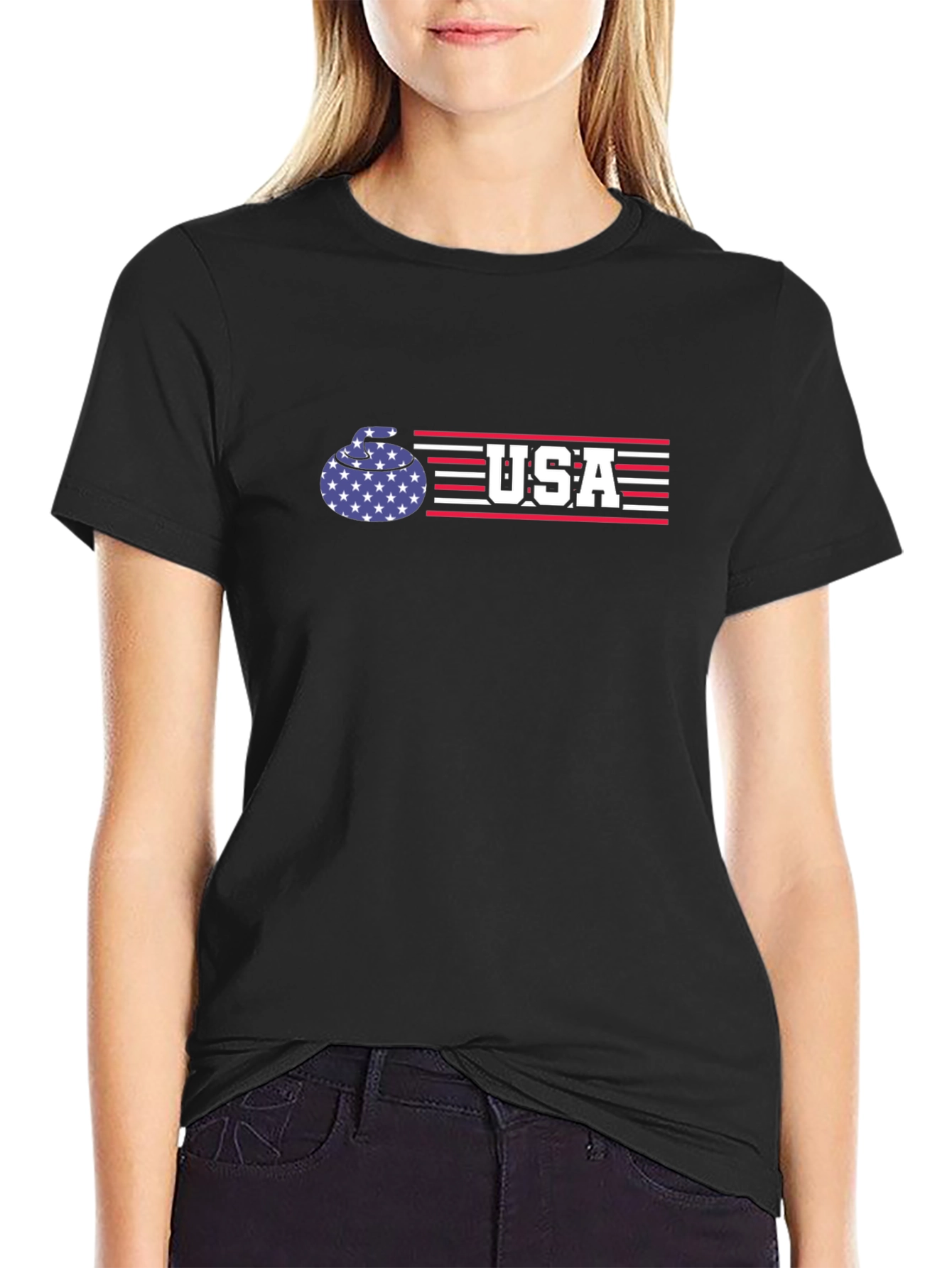 USA Curling Patriotic Graphic T-Shirt
