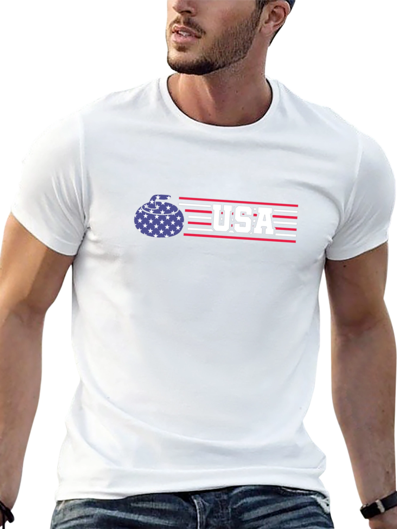USA Curling Patriotic Graphic T-Shirt