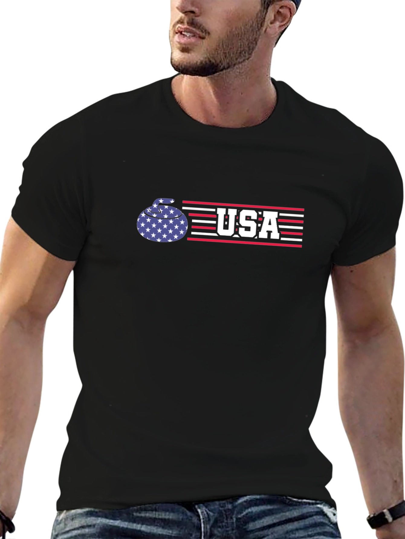 USA Curling Patriotic Graphic T-Shirt