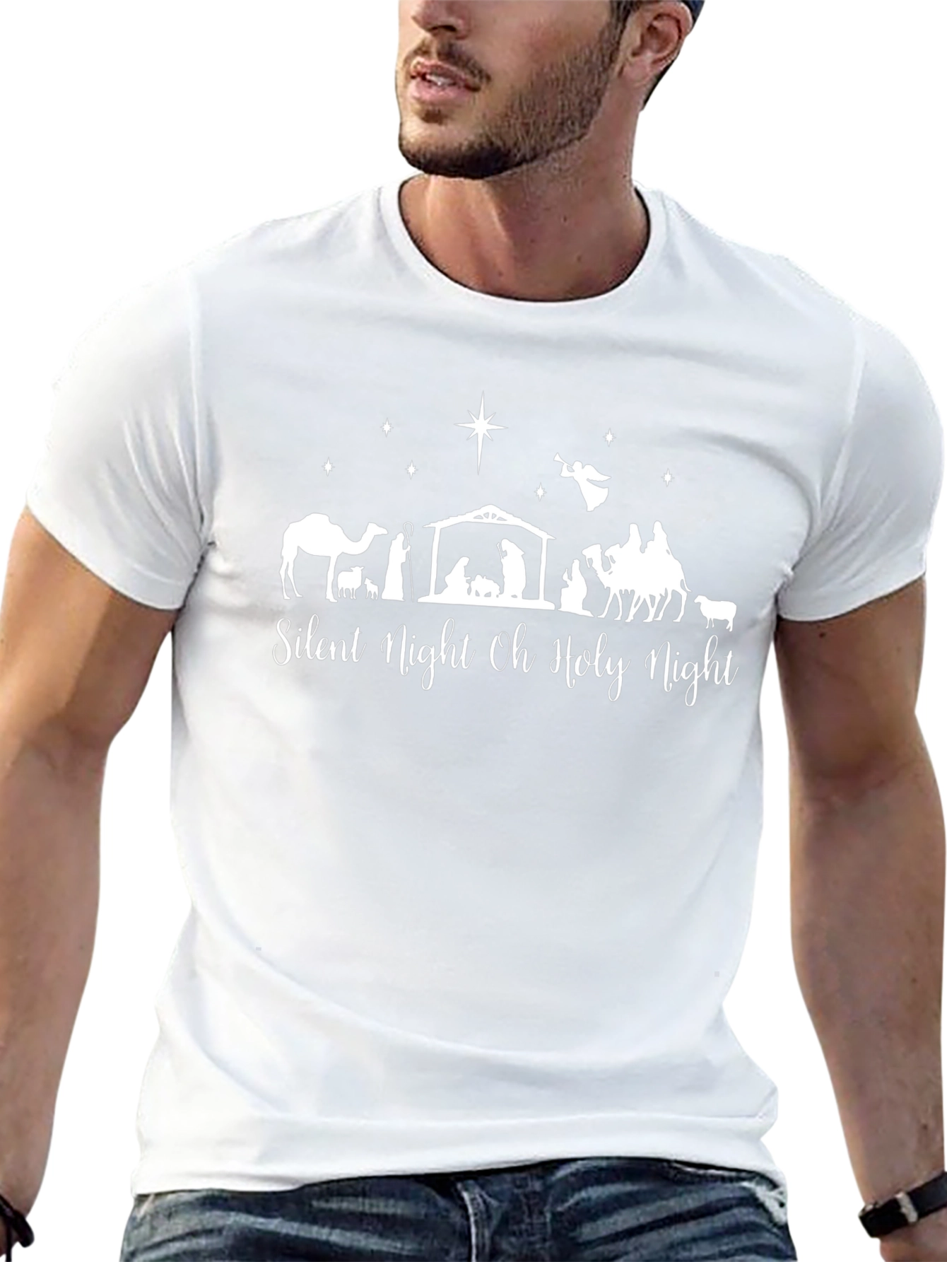 Silent Night Graphic T-Shirt - Christmas Nativity Scene Tee