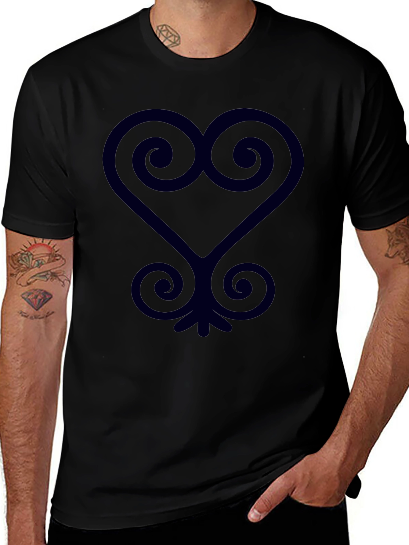 Black T-Shirt with Adinkra Heart Symbol