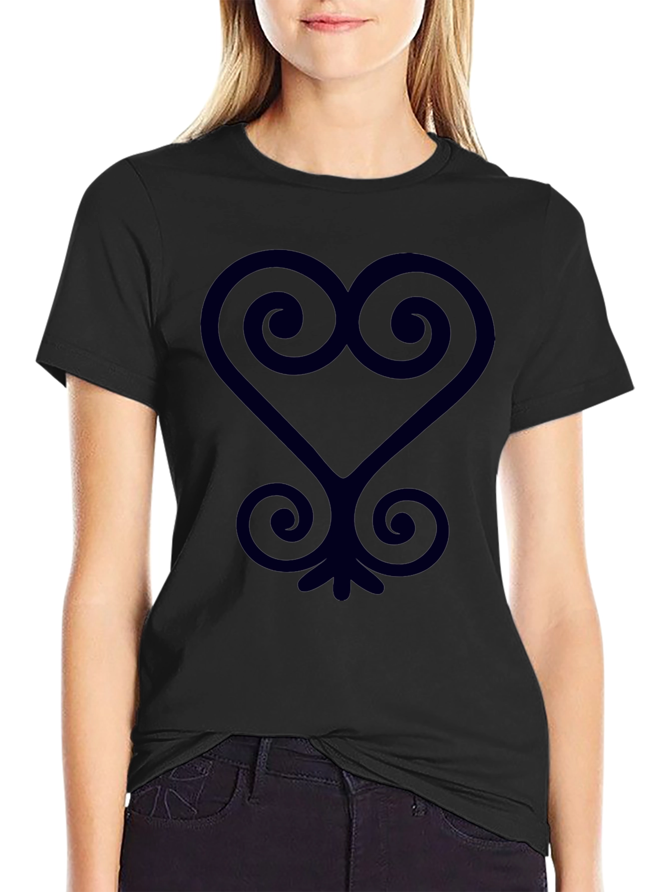 Black T-Shirt with Adinkra Heart Symbol