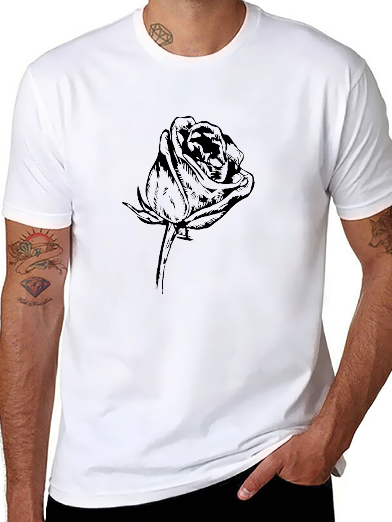 Black Rose Graphic Tee - Mens Casual T-Shirt
