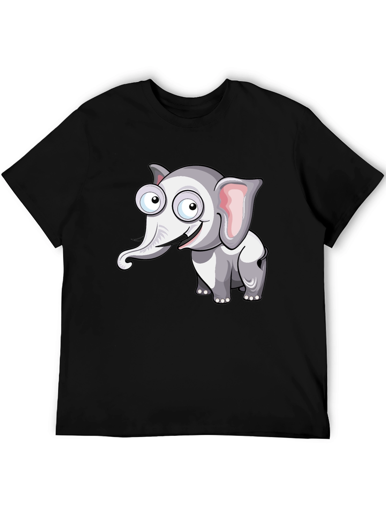 Cartoon Elephant Graphic Black T-Shirt