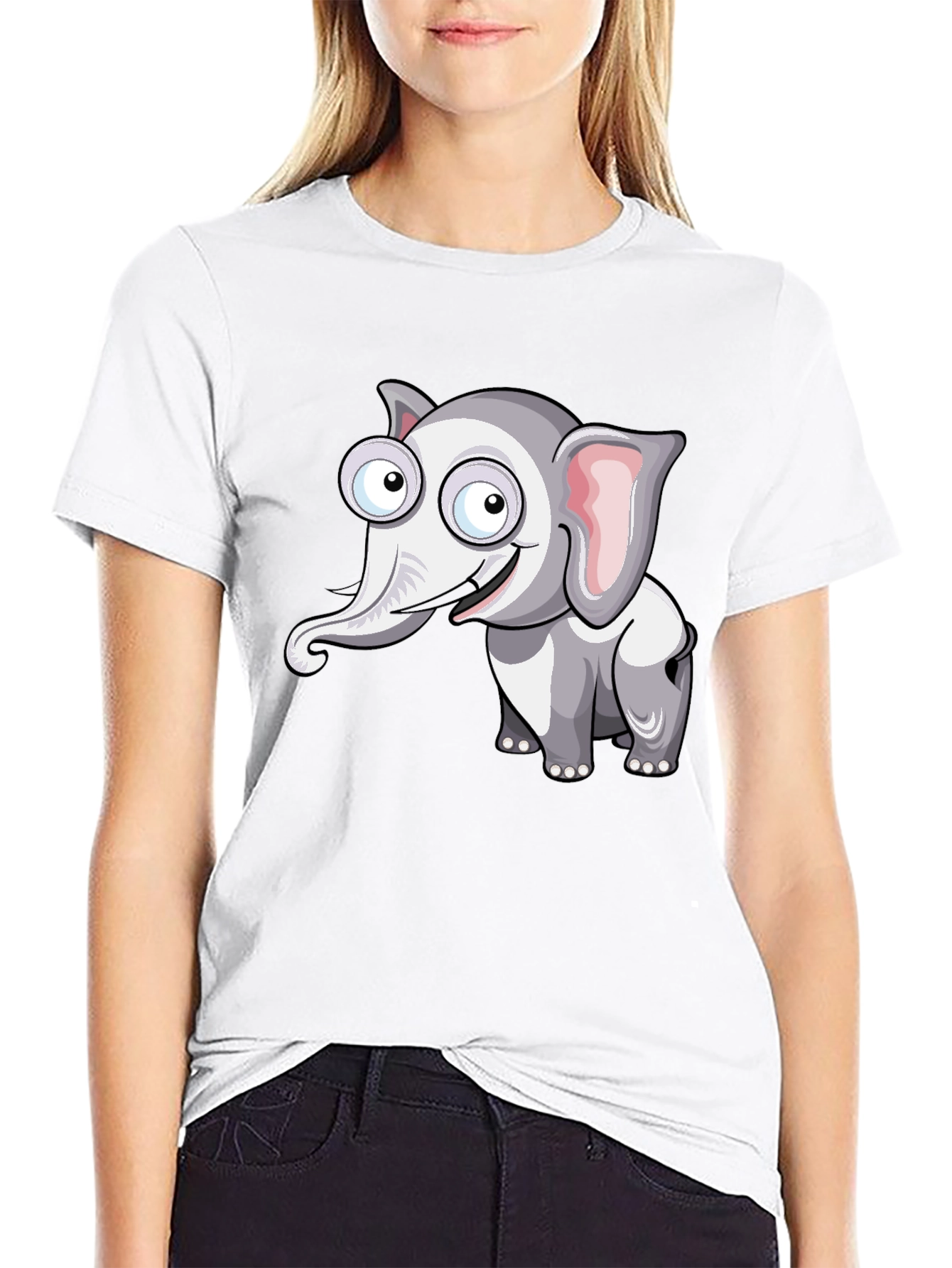 Cartoon Elephant Graphic Black T-Shirt