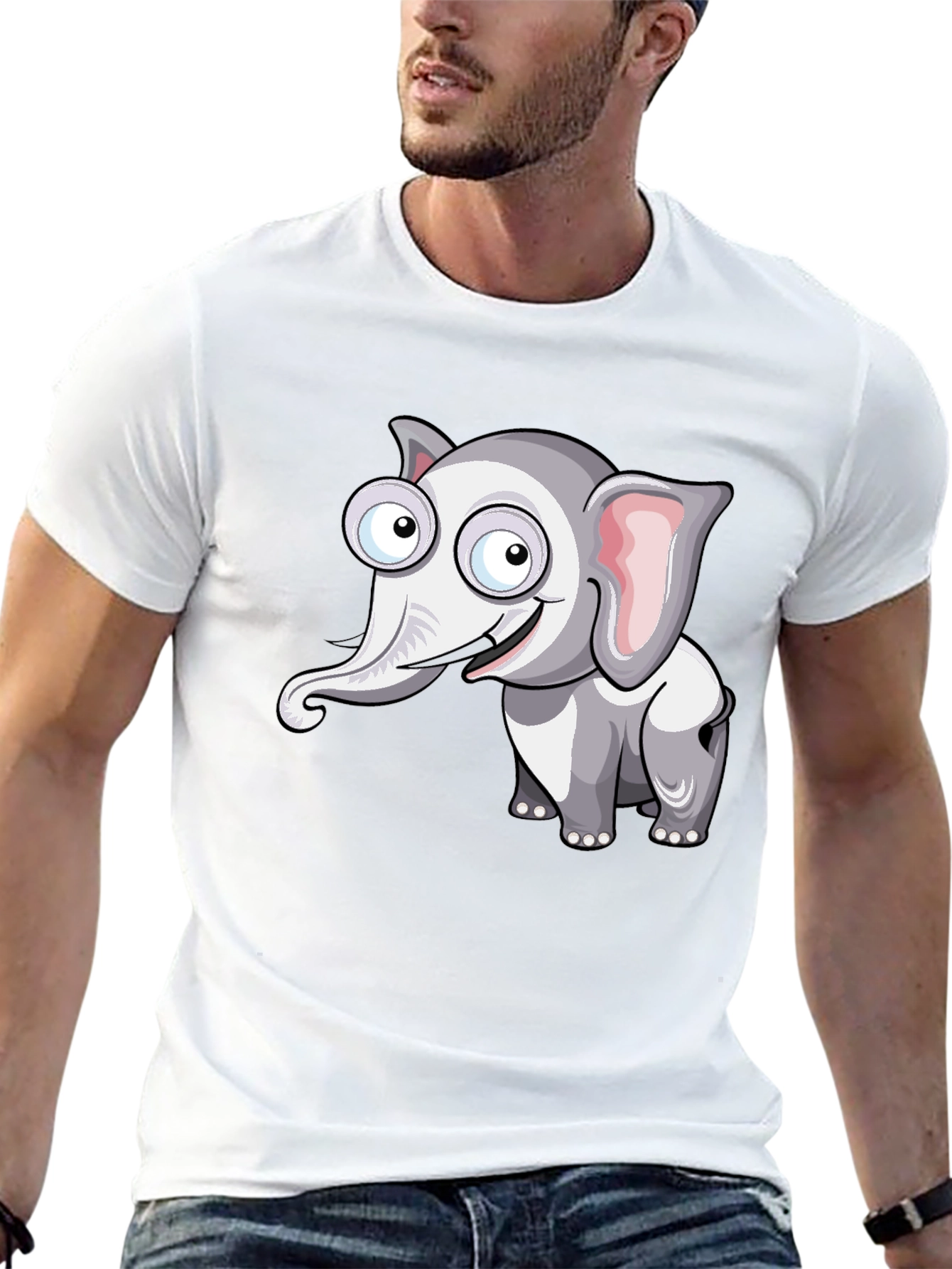 Cartoon Elephant Graphic Black T-Shirt