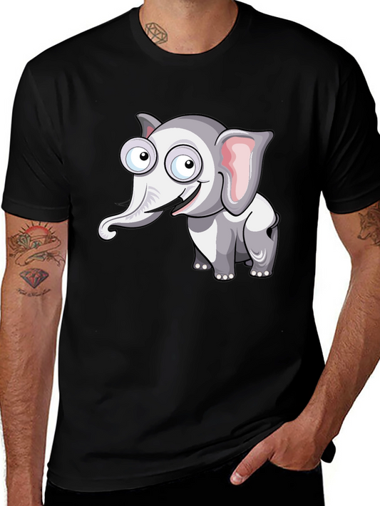Cartoon Elephant Graphic Black T-Shirt