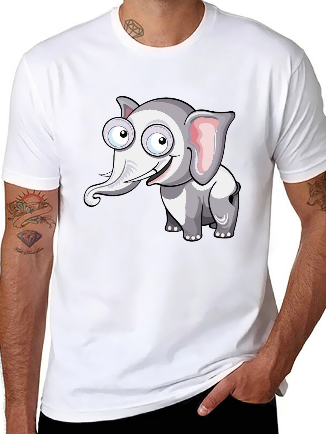 Cartoon Elephant Graphic Black T-Shirt