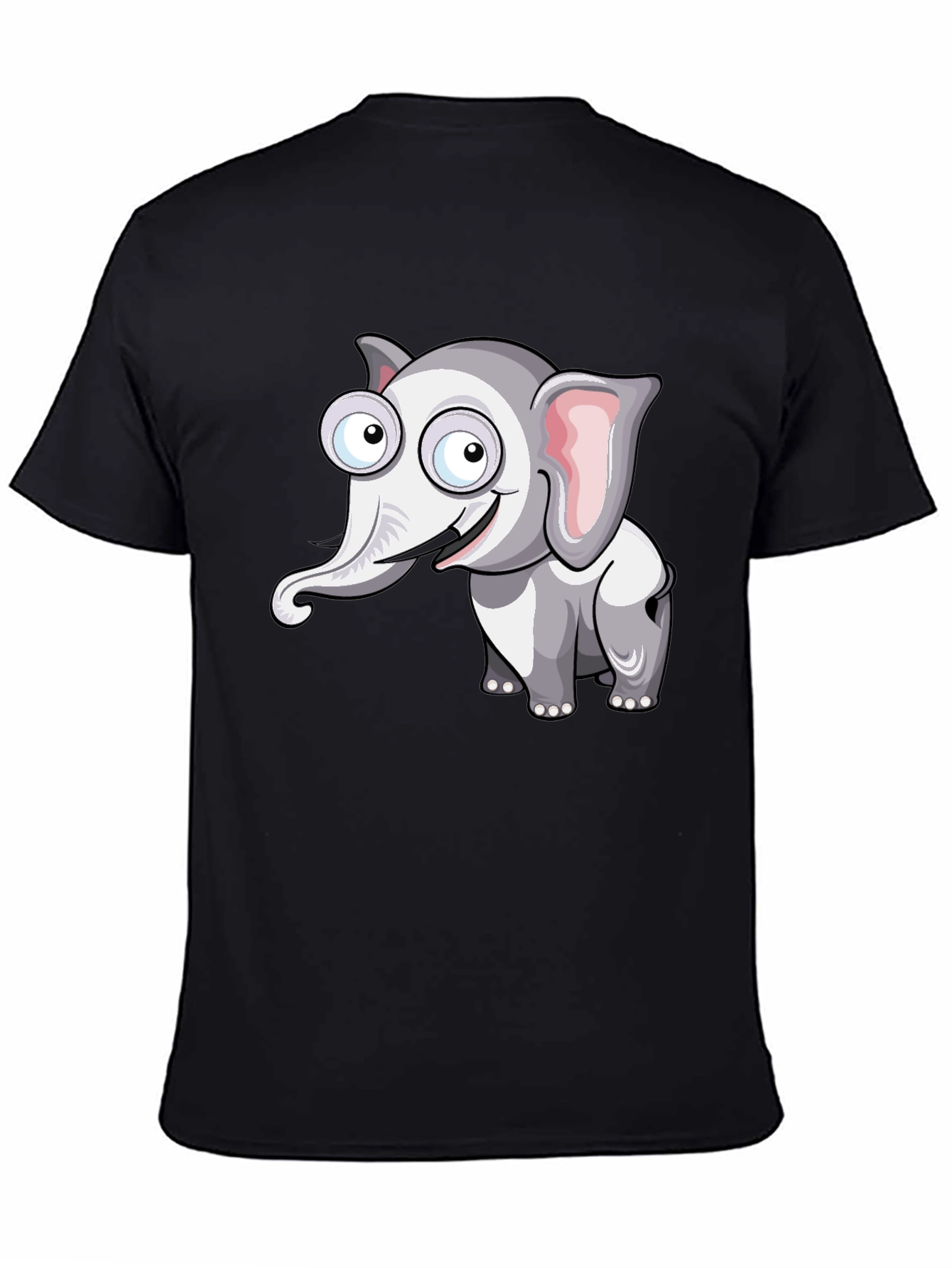 Cartoon Elephant Graphic Black T-Shirt
