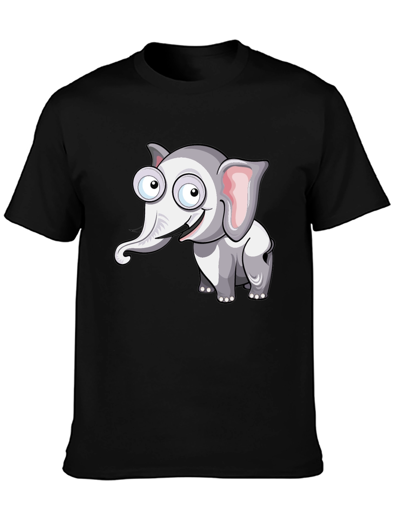 Cartoon Elephant Graphic Black T-Shirt