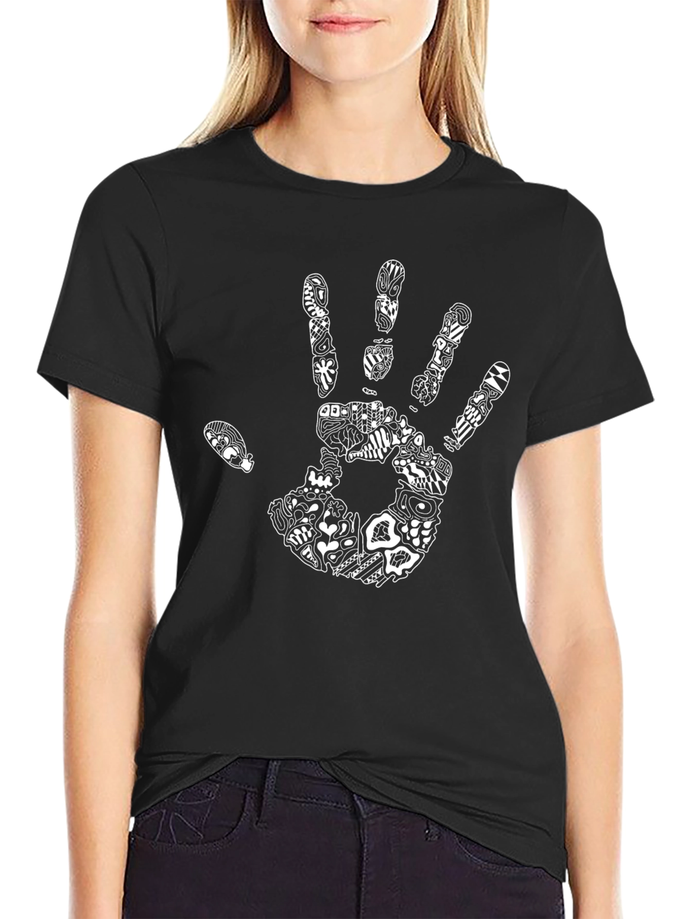 Abstract Hand Print Black Graphic Tee