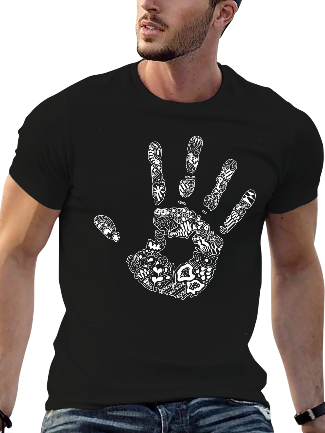 Abstract Hand Print Black Graphic Tee