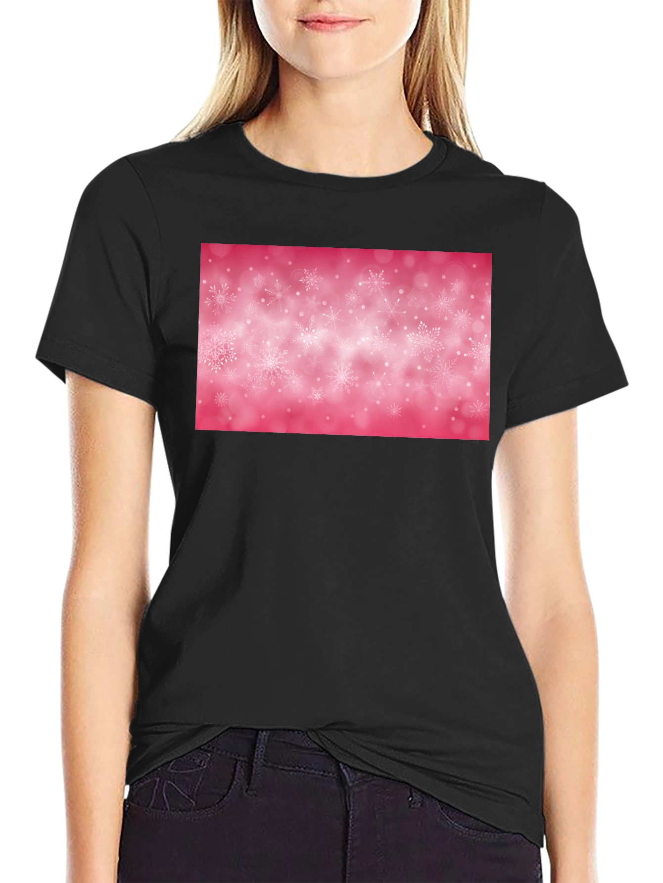 Snowflake Pattern Black T-Shirt