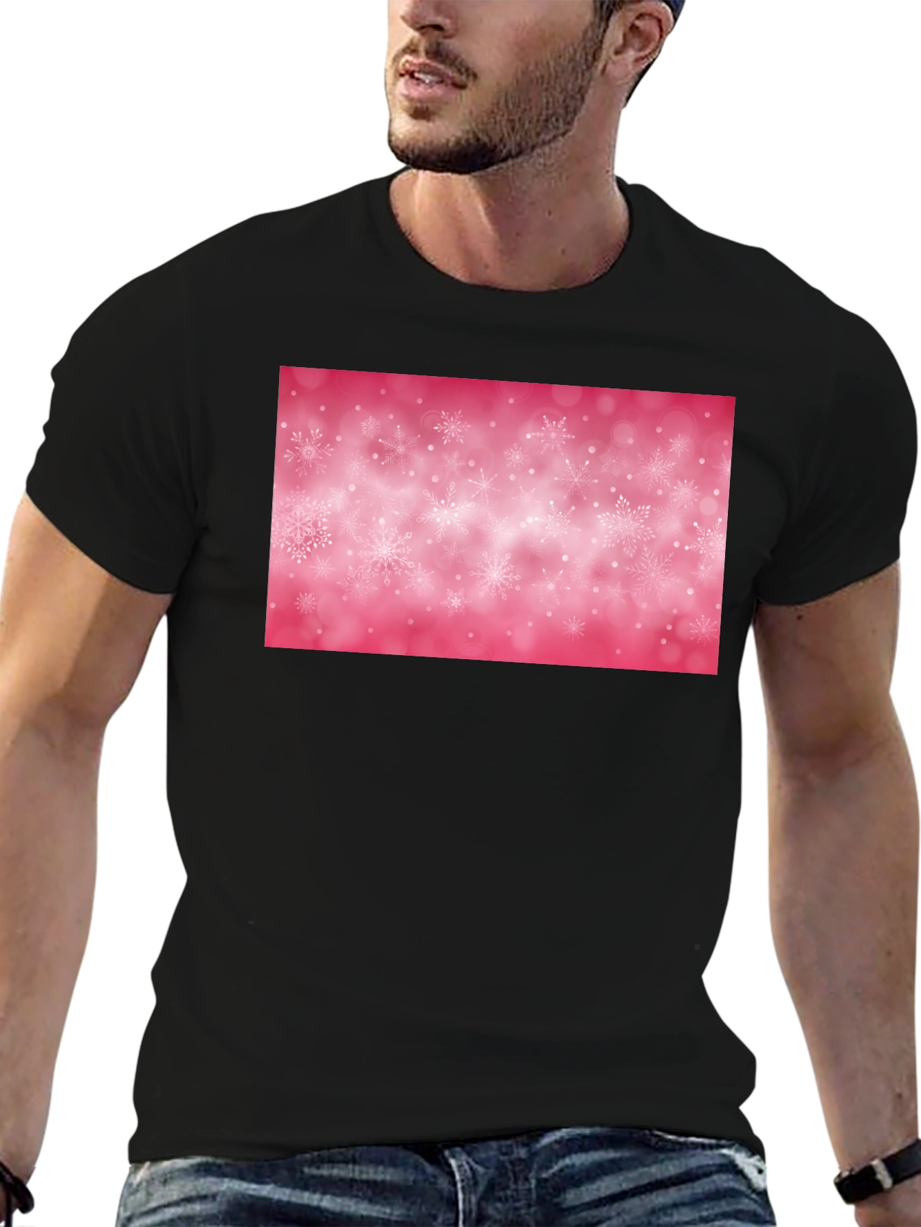 Snowflake Pattern Black T-Shirt