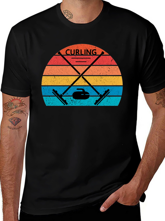Retro Curling T-Shirt - Vintage Sunset Design