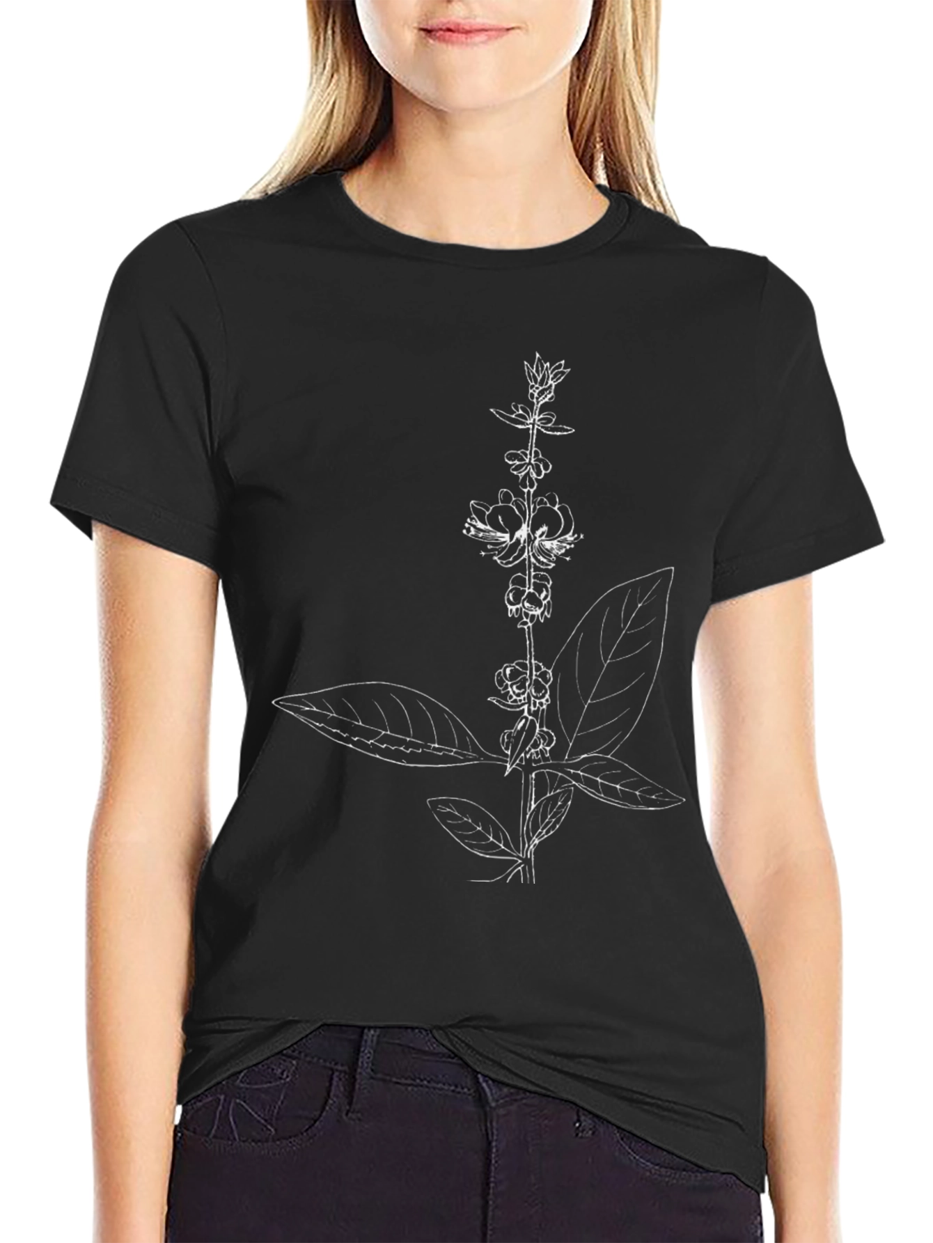 Botanical Print Black T-Shirt