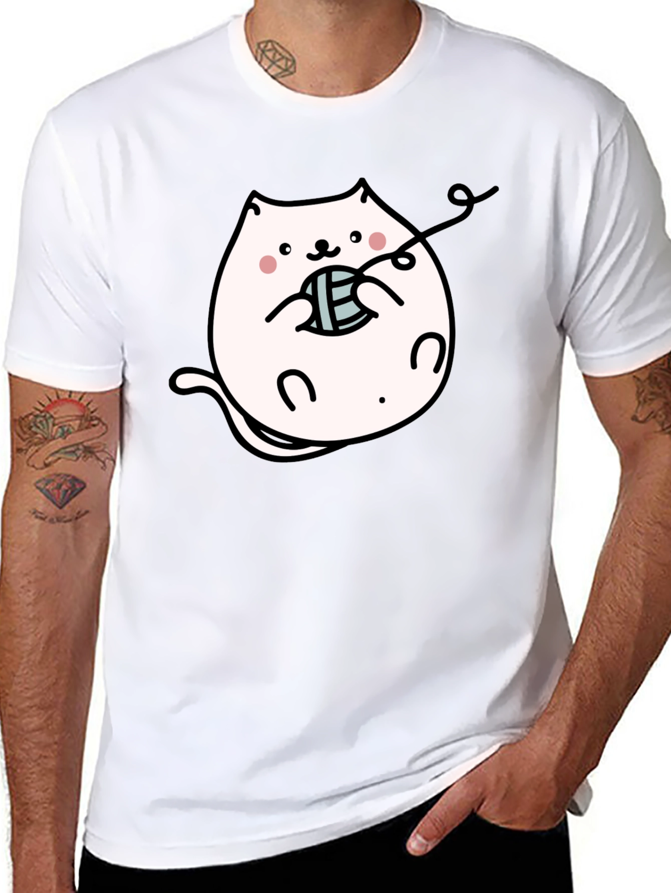 Cute Kitten Yarn Black T-Shirt