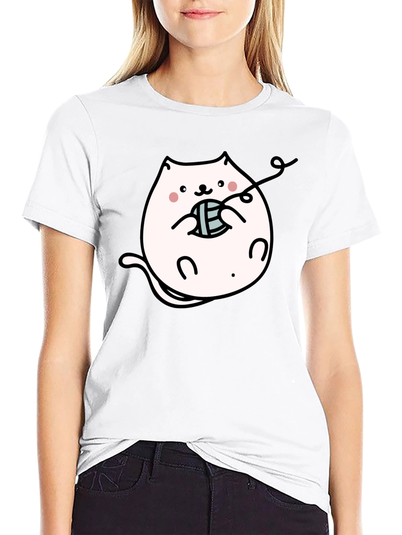 Cute Kitten Yarn Black T-Shirt