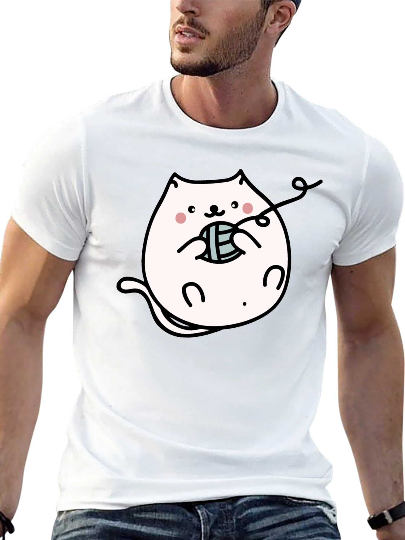 Cute Kitten Yarn Black T-Shirt