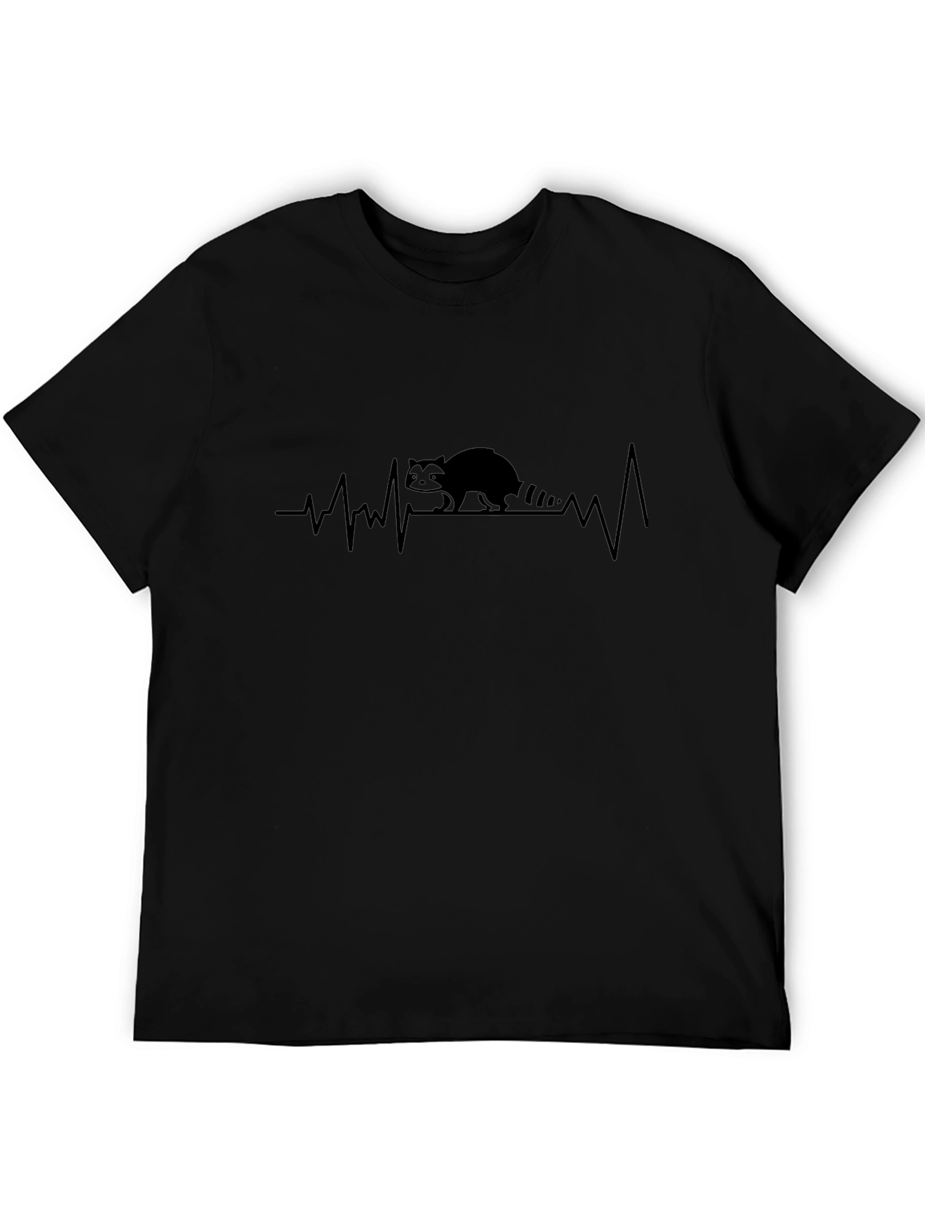 Raccoon Heartbeat Graphic Black T-Shirt