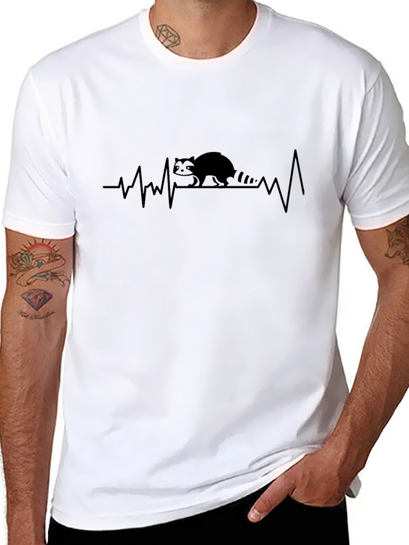 Raccoon Heartbeat Graphic Black T-Shirt